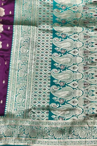 Wine zari woven banarasi silk traditional saree with blouse piece