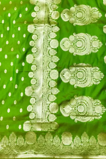 Green zari woven banarasi silk traditional saree with blouse piece