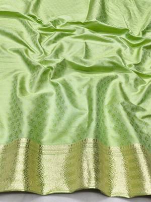 Light green zari woven banarasi silk traditional saree with blouse piece 3