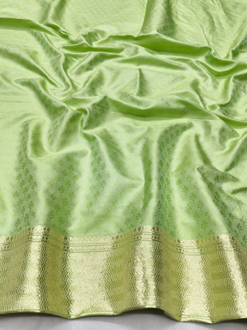 Light green zari woven banarasi silk traditional saree with blouse piece