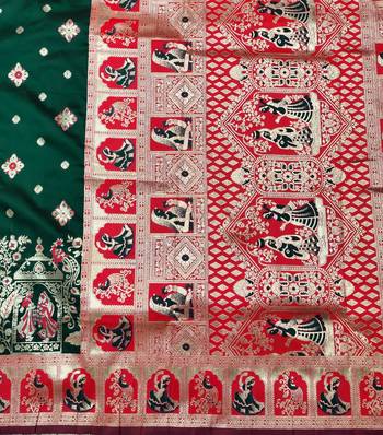 Green zari woven baluchari silk traditional saree with blouse piece 5