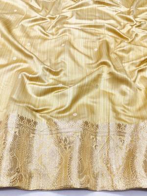Beige zari woven satin silk traditional saree with blouse piece 4