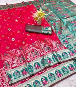 Rani zari woven baluchari silk traditional saree with blouse piece