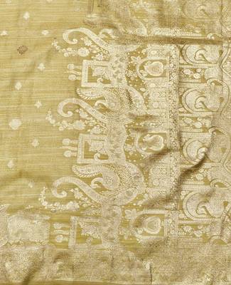 Beige zari woven satin silk traditional saree with blouse piece 5