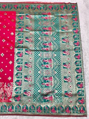 Rani zari woven baluchari silk traditional saree with blouse piece 2