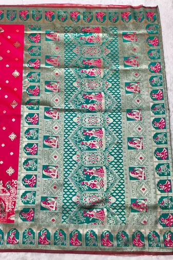 Rani zari woven baluchari silk traditional saree with blouse piece