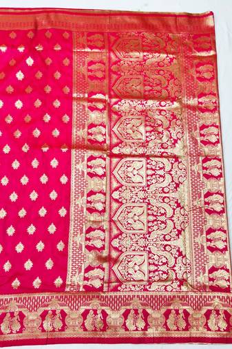 Pink zari woven banarasi silk traditional saree with blouse piece