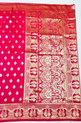 Pink zari woven banarasi silk traditional saree with blouse piece