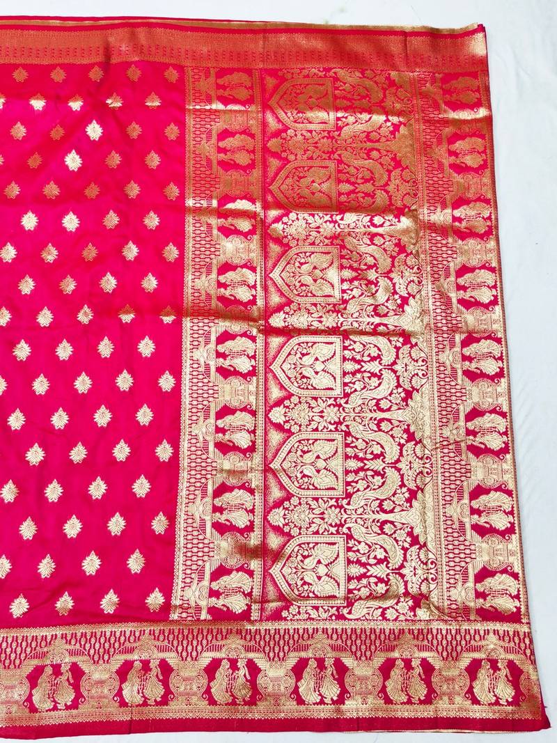 Pink zari woven banarasi silk traditional saree with blouse piece