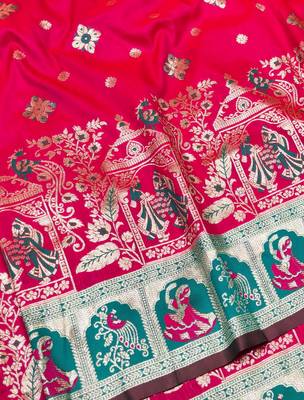 Rani zari woven baluchari silk traditional saree with blouse piece 3