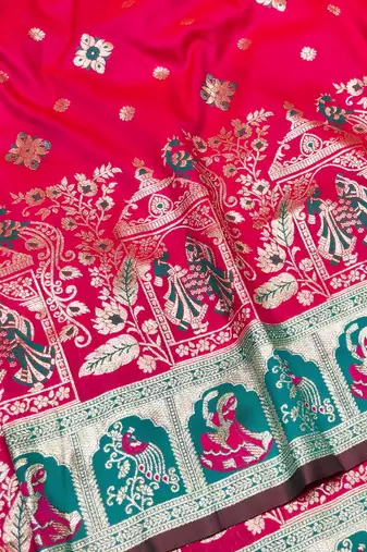 Rani zari woven baluchari silk traditional saree with blouse piece