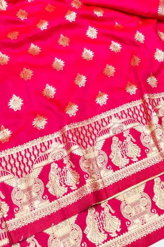 Pink zari woven banarasi silk traditional saree with blouse piece