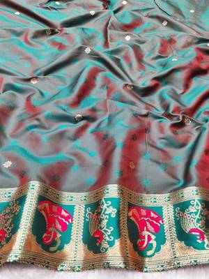Rani zari woven baluchari silk traditional saree with blouse piece 4