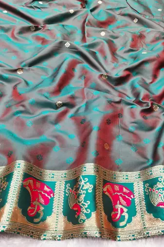 Rani zari woven baluchari silk traditional saree with blouse piece