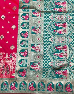 Rani zari woven baluchari silk traditional saree with blouse piece 5