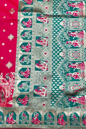 Rani zari woven baluchari silk traditional saree with blouse piece