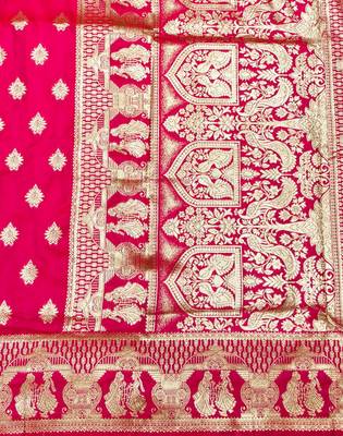 Pink zari woven banarasi silk traditional saree with blouse piece 4