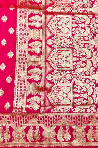 Pink zari woven banarasi silk traditional saree with blouse piece