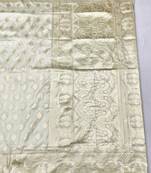 Cream zari woven banarasi silk traditional saree with blouse piece