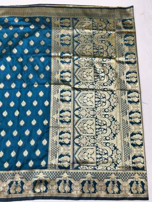 Blue zari woven banarasi silk traditional saree with blouse piece 1