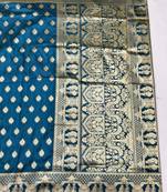Blue zari woven banarasi silk traditional saree with blouse piece