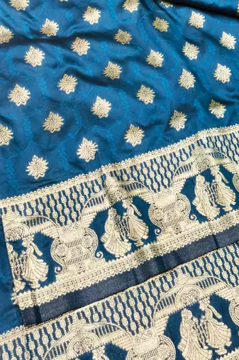 Blue zari woven banarasi silk traditional saree with blouse piece