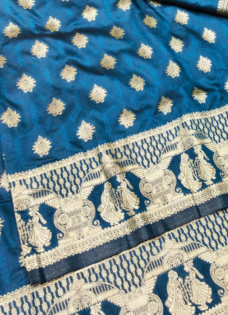 Blue zari woven banarasi silk traditional saree with blouse piece