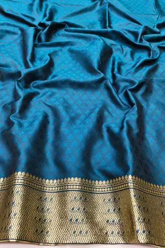 Blue zari woven banarasi silk traditional saree with blouse piece