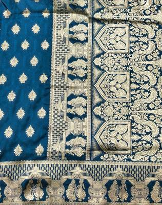 Blue zari woven banarasi silk traditional saree with blouse piece 4