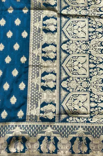 Blue zari woven banarasi silk traditional saree with blouse piece