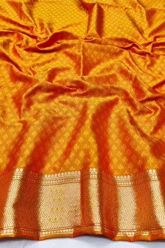 Orange zari woven banarasi silk traditional saree with blouse piece