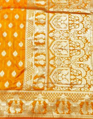 Orange zari woven banarasi silk traditional saree with blouse piece 4