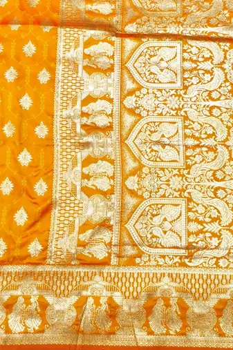 Orange zari woven banarasi silk traditional saree with blouse piece