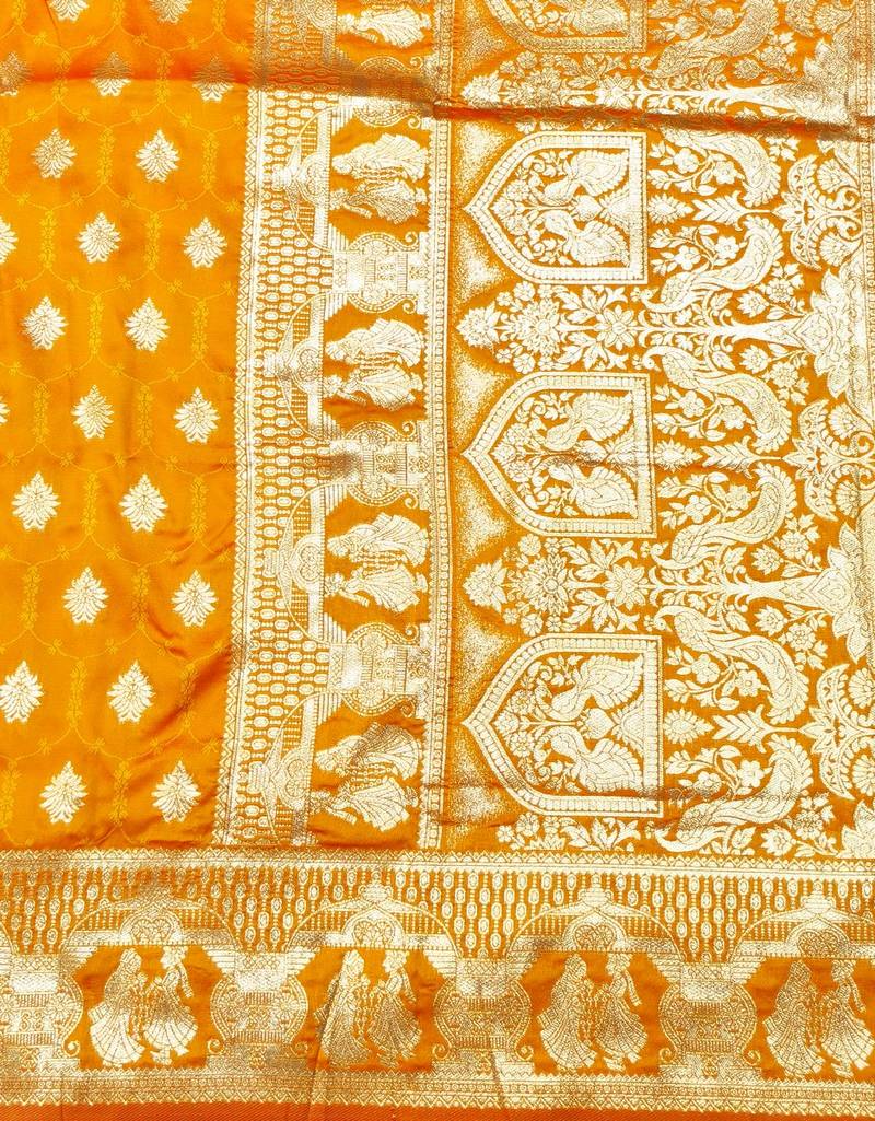 Orange zari woven banarasi silk traditional saree with blouse piece
