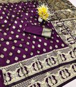 Wine zari woven banarasi silk traditional saree with blouse piece