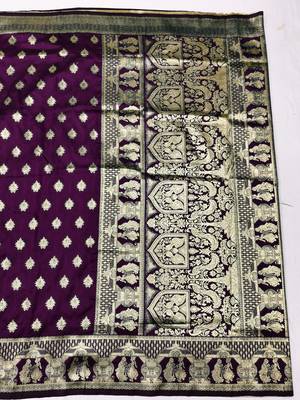 Wine zari woven silk traditional saree with blouse piece 2