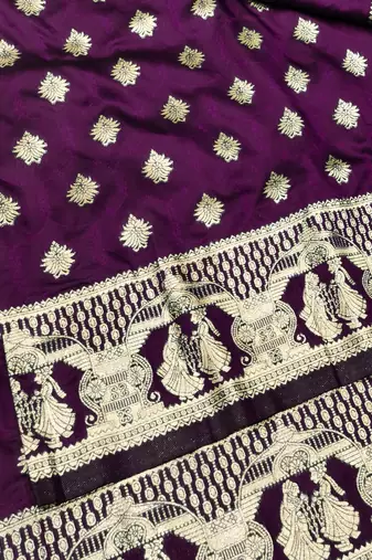 Wine zari woven silk traditional saree with blouse piece