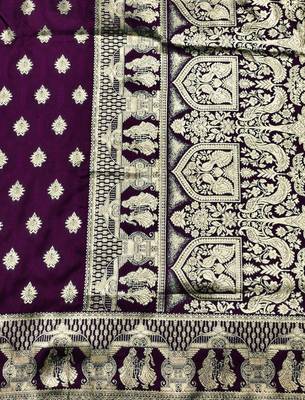 Wine zari woven silk traditional saree with blouse piece 5