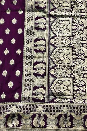 Wine zari woven silk traditional saree with blouse piece