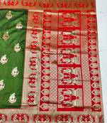 Green zari woven baluchari silk traditional saree with blouse piece