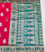 Pink zari woven baluchari silk traditional saree with blouse piece