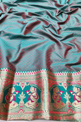 Pink zari woven baluchari silk traditional saree with blouse piece