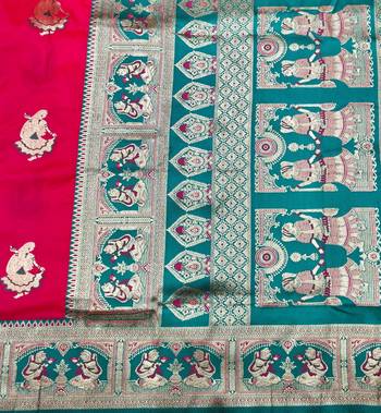 Pink zari woven baluchari silk traditional saree with blouse piece 4