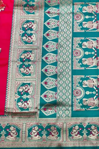 Pink zari woven baluchari silk traditional saree with blouse piece
