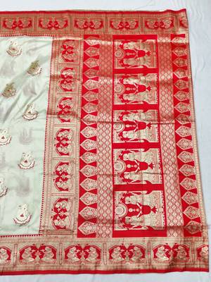 Cream zari woven baluchari silk traditional saree with blouse piece 1