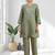 Women's linen pista green embroidered short kurta with pant