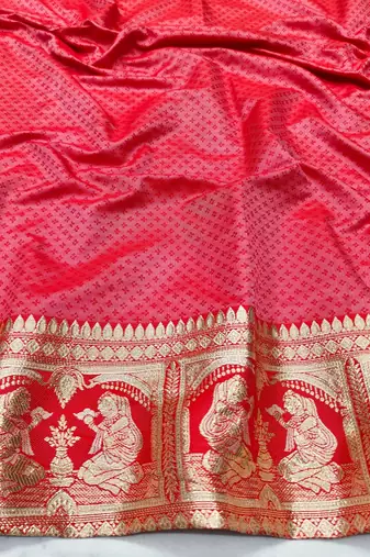 Cream zari woven baluchari silk traditional saree with blouse piece