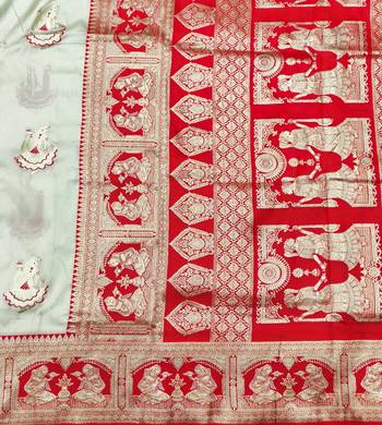 Cream zari woven baluchari silk traditional saree with blouse piece 4