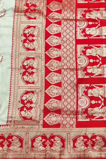 Cream zari woven baluchari silk traditional saree with blouse piece