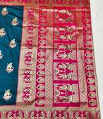 Navy blue zari woven baluchari silk traditional saree with blouse piece